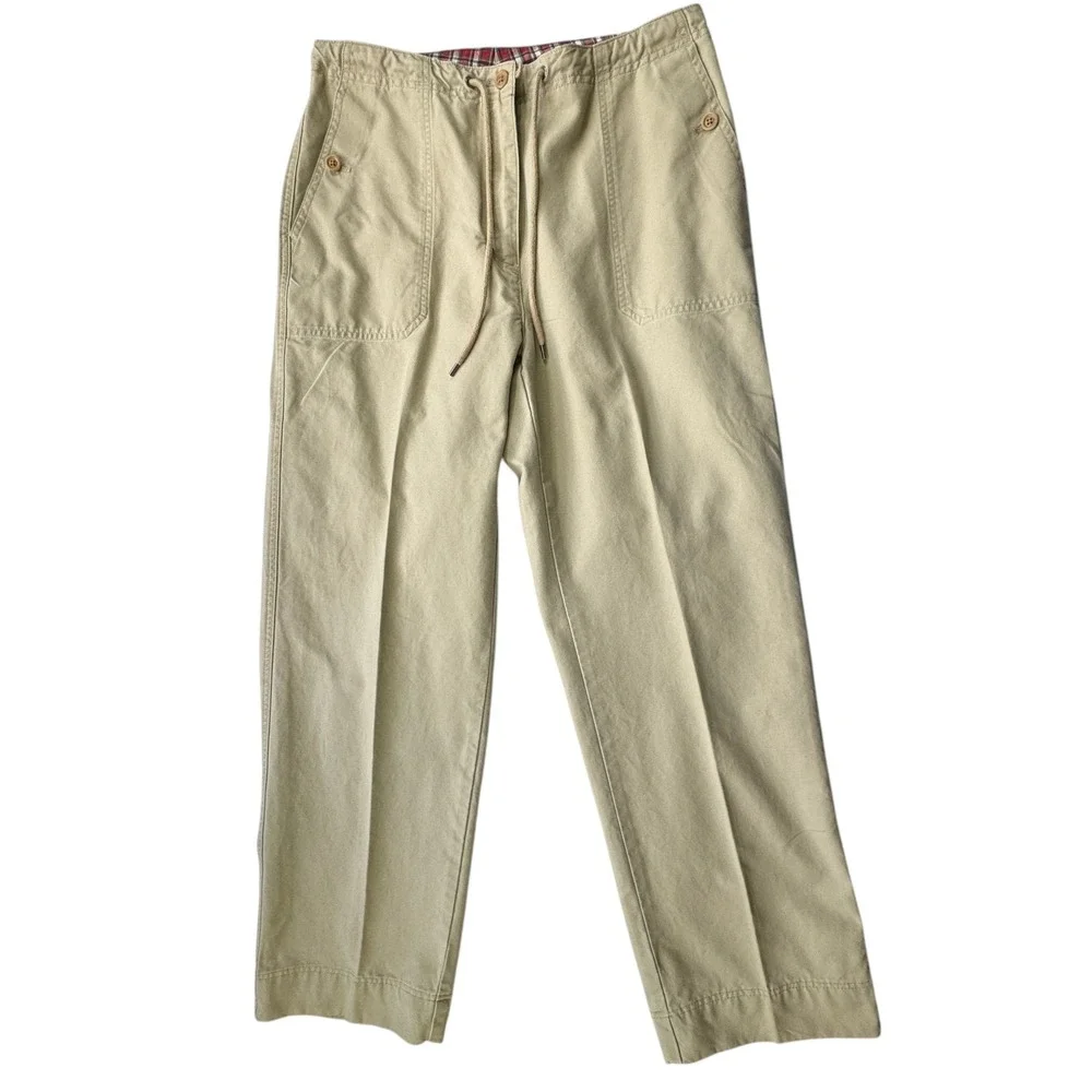 Lauren Ralph Lauren Khaki Capri Pants Women 8 Cotton Utility Drawstring VTG 90s